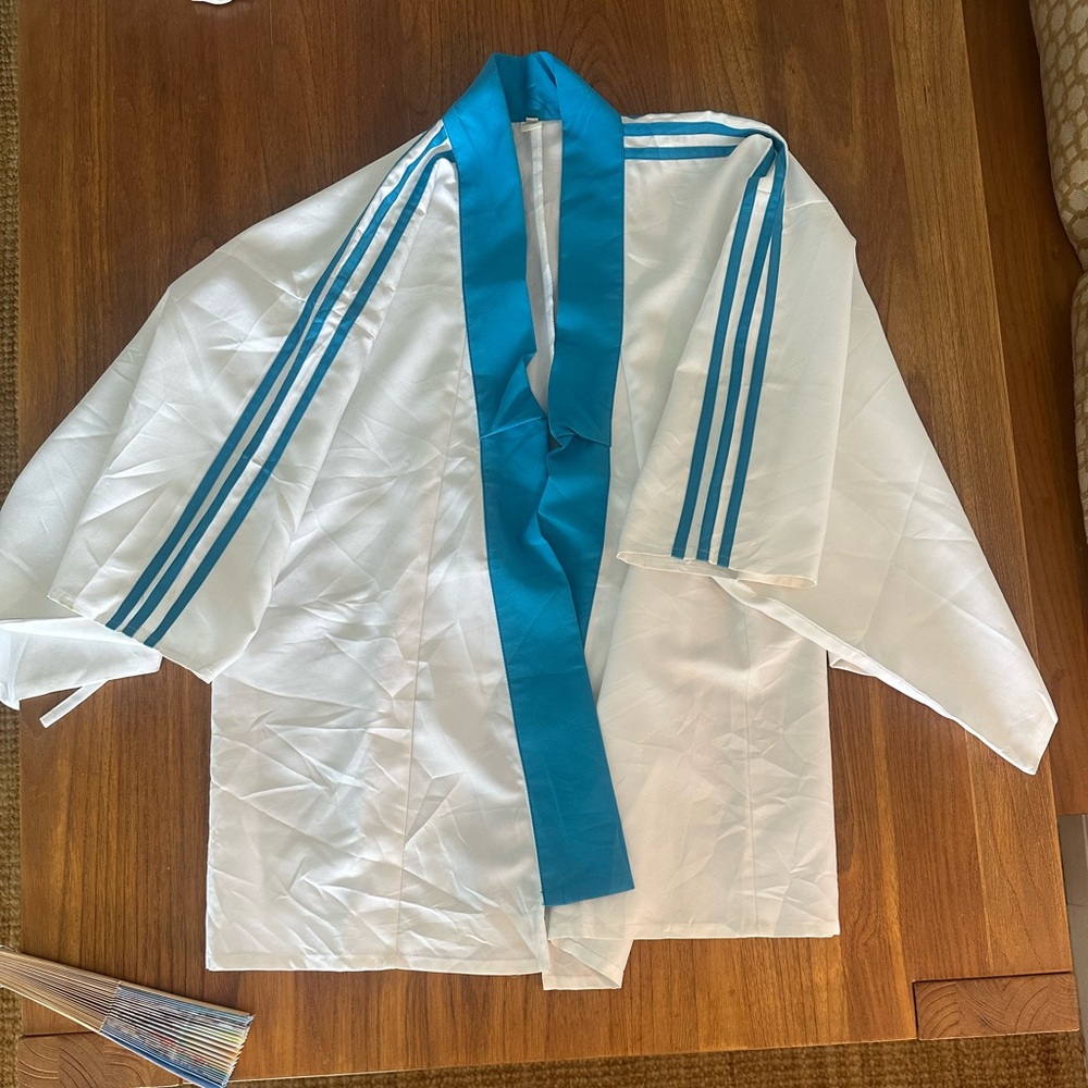 White Kimono Adidas Jacket with Teal Trim - Picture 4 of 16